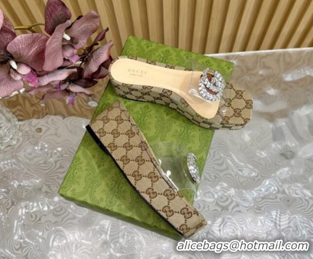 Purchase Gucci GG Canvas and PVC Platform Slide Sandals 6.5cm Beige 1119069