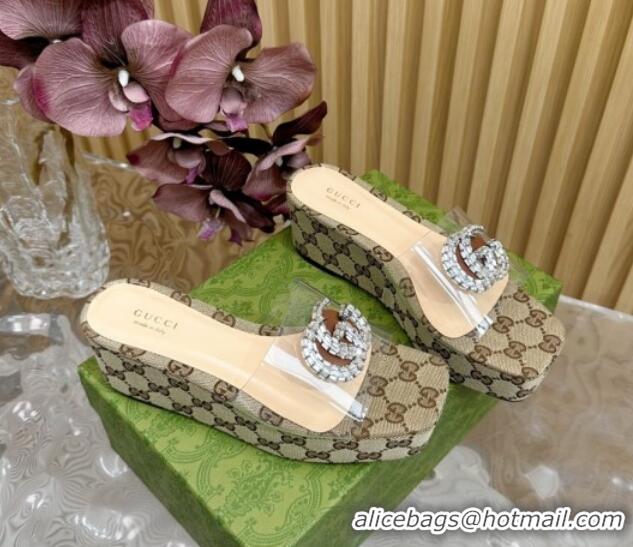 Purchase Gucci GG Canvas and PVC Platform Slide Sandals 6.5cm Beige 1119069