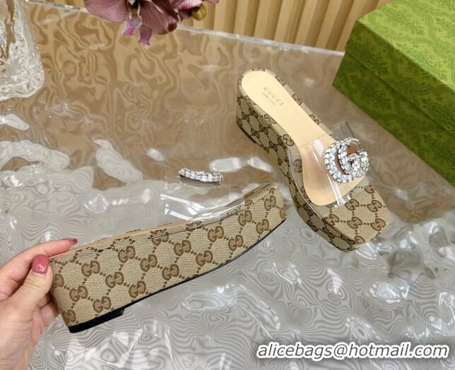 Purchase Gucci GG Canvas and PVC Platform Slide Sandals 6.5cm Beige 1119069