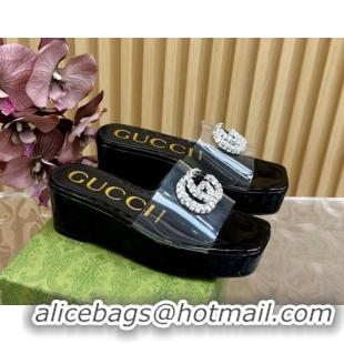 Best Product Gucci Patent Leather and PVC Platform Slide Sandals 6.5cm Black 1119071