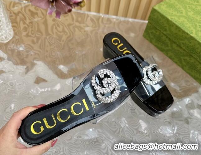 Best Product Gucci Patent Leather and PVC Platform Slide Sandals 6.5cm Black 1119071