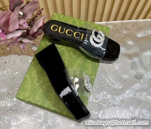 Best Product Gucci Patent Leather and PVC Platform Slide Sandals 6.5cm Black 1119071