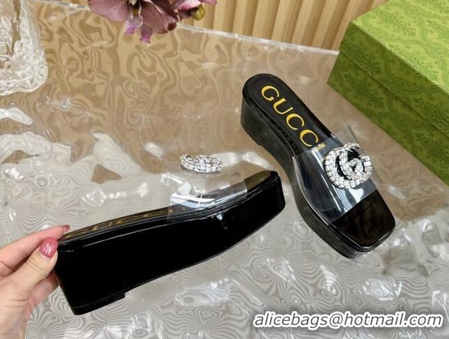 Best Product Gucci Patent Leather and PVC Platform Slide Sandals 6.5cm Black 1119071