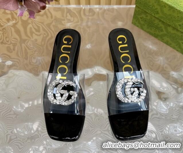 Best Product Gucci Patent Leather and PVC Platform Slide Sandals 6.5cm Black 1119071