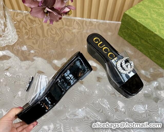 Best Product Gucci Patent Leather and PVC Platform Slide Sandals 6.5cm Black 1119071