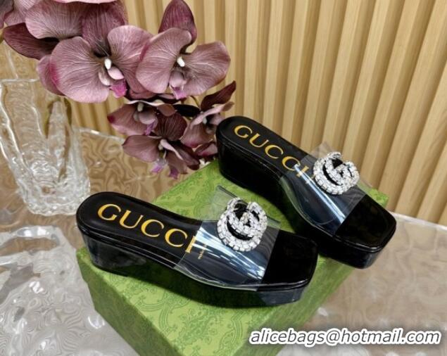 Best Product Gucci Patent Leather and PVC Platform Slide Sandals 6.5cm Black 1119071