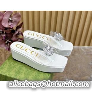 Good Looking Gucci Patent Leather and PVC Platform Slide Sandals 6.5cm White 1119072