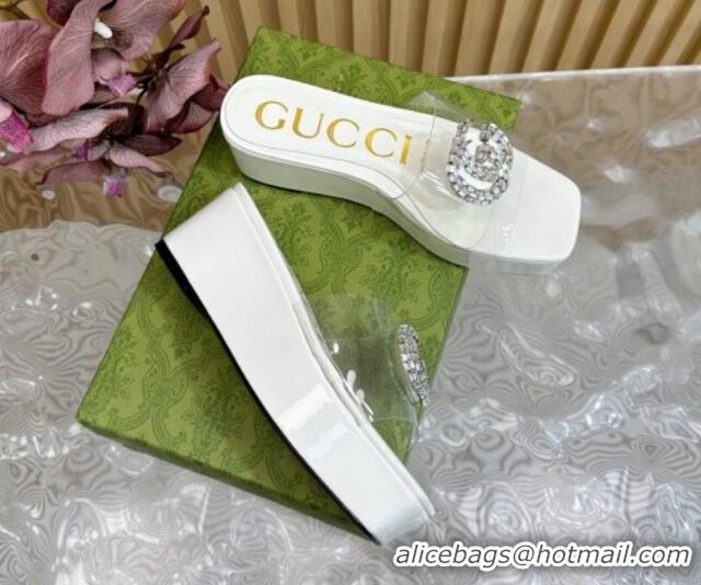 Good Looking Gucci Patent Leather and PVC Platform Slide Sandals 6.5cm White 1119072