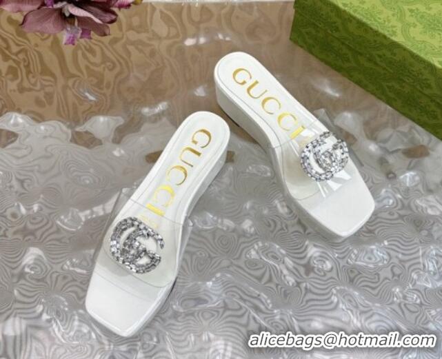 Good Looking Gucci Patent Leather and PVC Platform Slide Sandals 6.5cm White 1119072