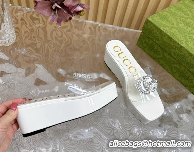 Good Looking Gucci Patent Leather and PVC Platform Slide Sandals 6.5cm White 1119072