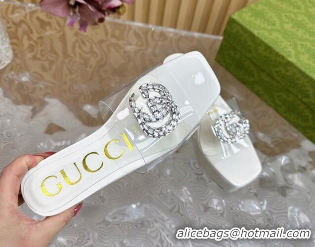 Good Looking Gucci Patent Leather and PVC Platform Slide Sandals 6.5cm White 1119072