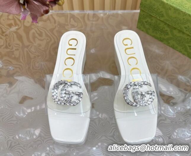 Good Looking Gucci Patent Leather and PVC Platform Slide Sandals 6.5cm White 1119072