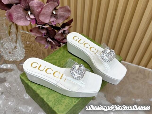 Good Looking Gucci Patent Leather and PVC Platform Slide Sandals 6.5cm White 1119072