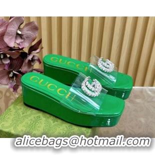 Low Cost Gucci Patent Leather and PVC Platform Slide Sandals 6.5cm Green 1119073