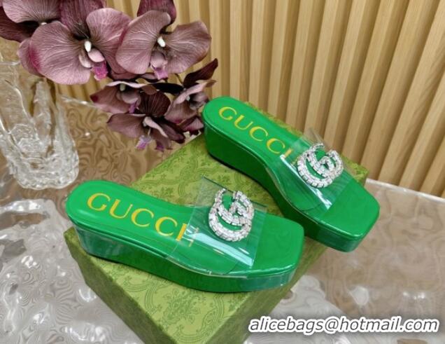 Low Cost Gucci Patent Leather and PVC Platform Slide Sandals 6.5cm Green 1119073