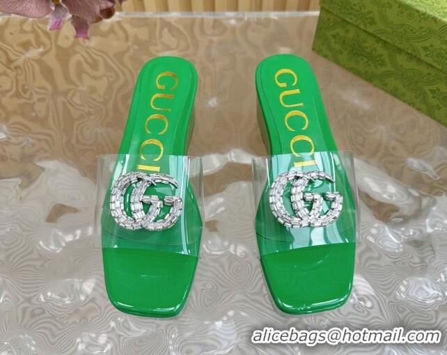 Low Cost Gucci Patent Leather and PVC Platform Slide Sandals 6.5cm Green 1119073