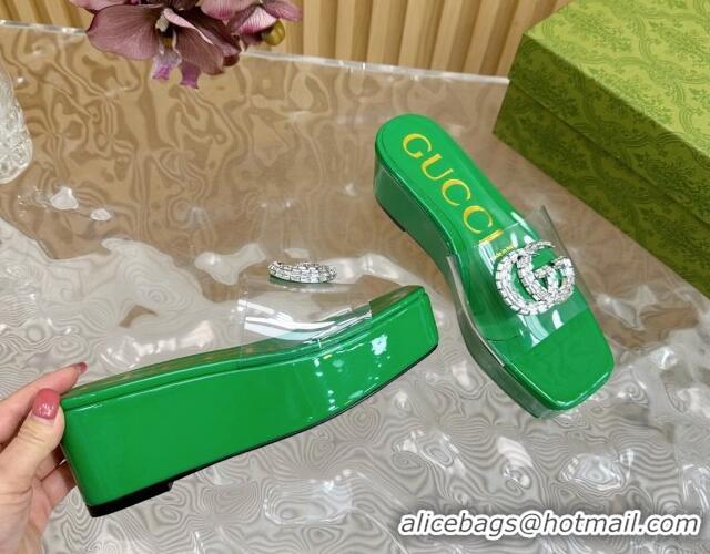 Low Cost Gucci Patent Leather and PVC Platform Slide Sandals 6.5cm Green 1119073