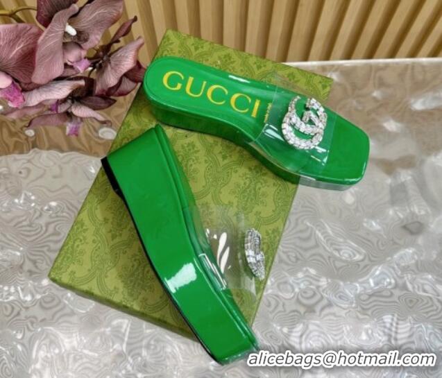 Low Cost Gucci Patent Leather and PVC Platform Slide Sandals 6.5cm Green 1119073