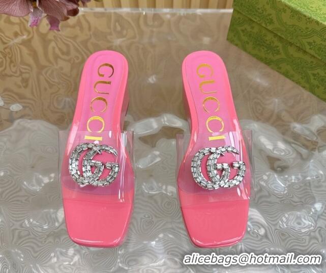 Top Grade Gucci Patent Leather and PVC Platform Slide Sandals 6.5cm Pink 1119074