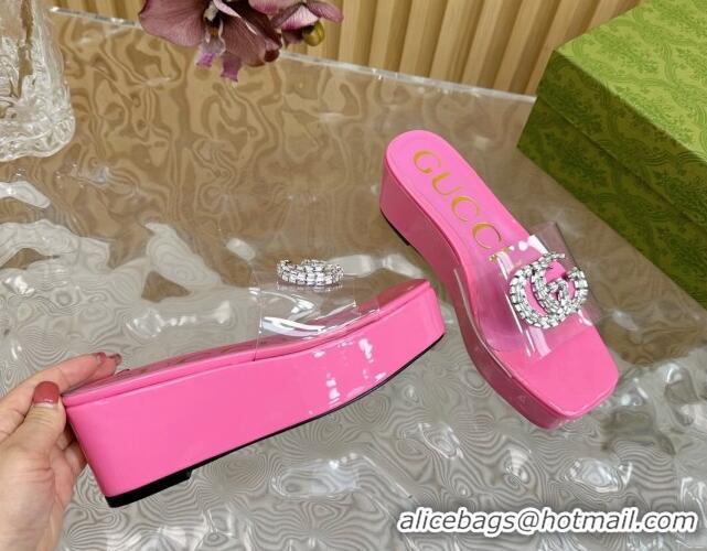 Top Grade Gucci Patent Leather and PVC Platform Slide Sandals 6.5cm Pink 1119074