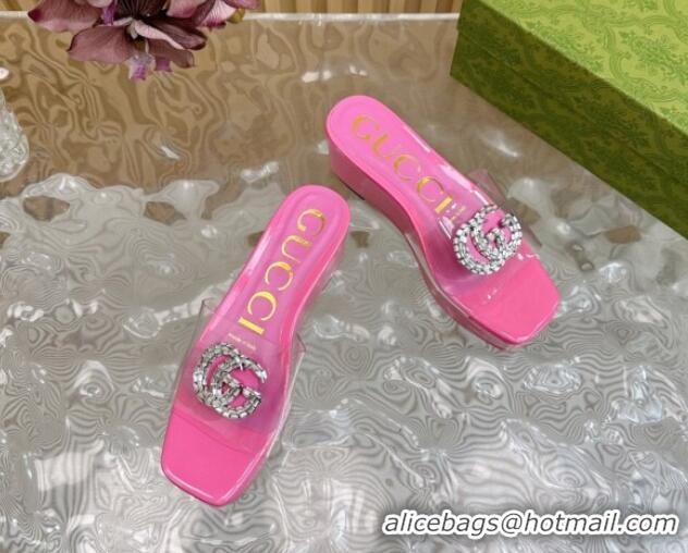 Top Grade Gucci Patent Leather and PVC Platform Slide Sandals 6.5cm Pink 1119074