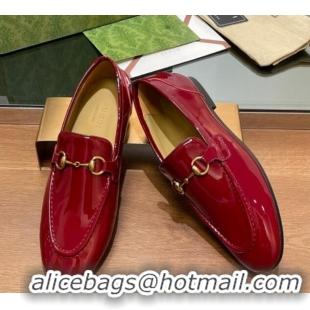 Pretty Style Gucci Women's Jordaan Patent Leather Loafers Red 1119076