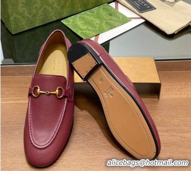 Popular Style Gucci Women's Jordaan Calf Leather Loafers Burgundy 1119077