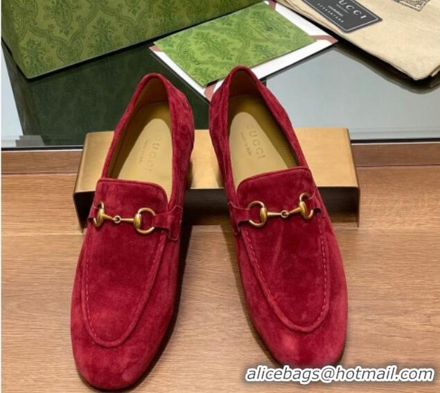 Good Product Gucci Women's Jordaan Suede Loafers Red 1119080