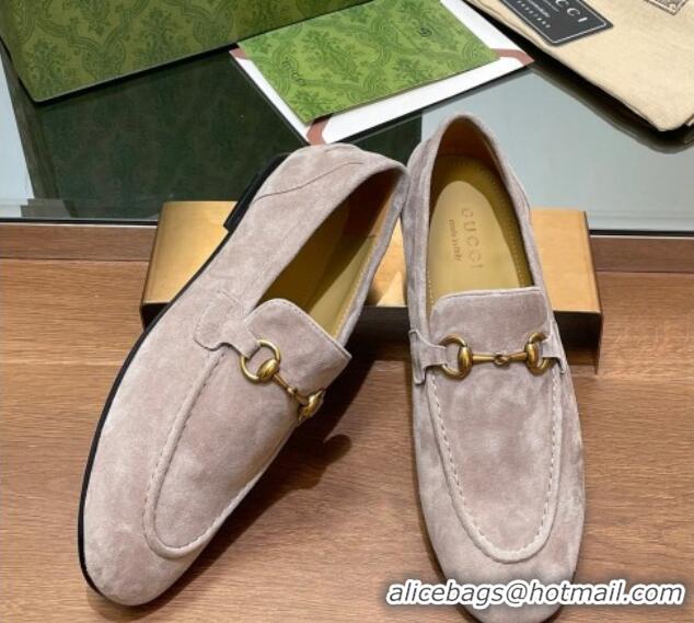 Good Quality Gucci Women's Jordaan Suede Loafers Grey 1119082