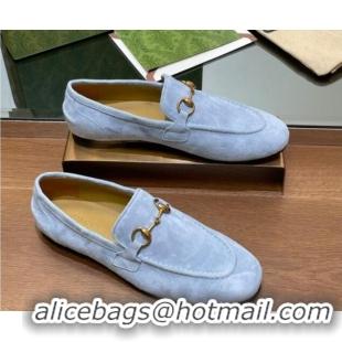 Shop Duplicate Gucci Women's Jordaan Suede Loafers Light Blue 1119083