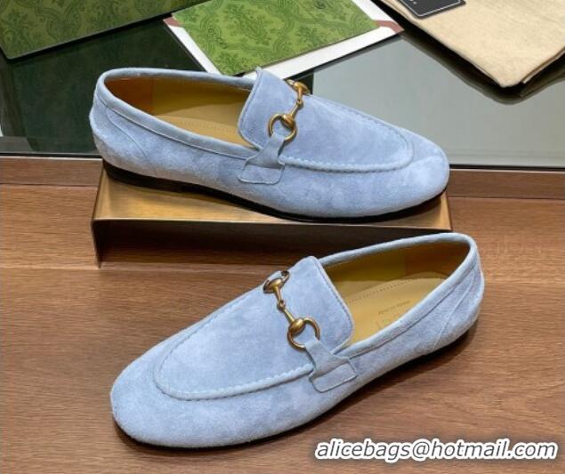 Shop Duplicate Gucci Women's Jordaan Suede Loafers Light Blue 1119083