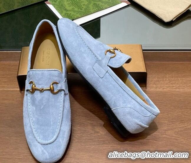 Shop Duplicate Gucci Women's Jordaan Suede Loafers Light Blue 1119083