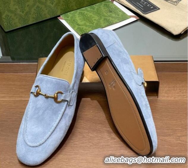 Shop Duplicate Gucci Women's Jordaan Suede Loafers Light Blue 1119083