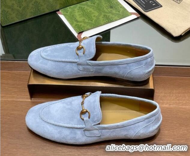 Shop Duplicate Gucci Women's Jordaan Suede Loafers Light Blue 1119083