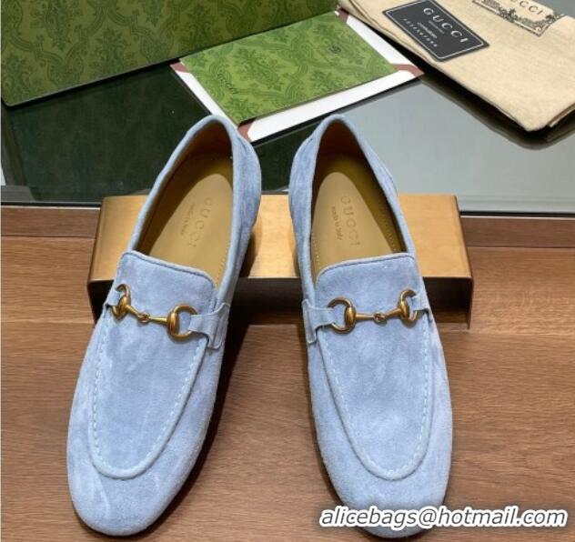 Shop Duplicate Gucci Women's Jordaan Suede Loafers Light Blue 1119083