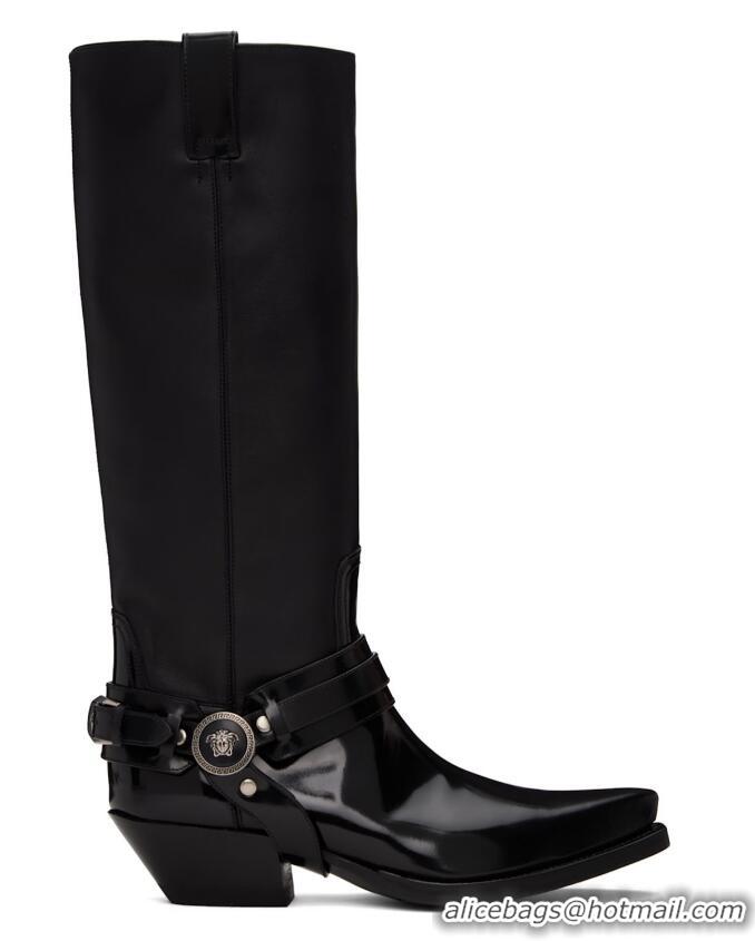 ​New Cheap Versace Texano Knee-High Tall Boots VE8741 Black