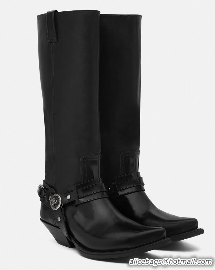 ​New Cheap Versace Texano Knee-High Tall Boots VE8741 Black