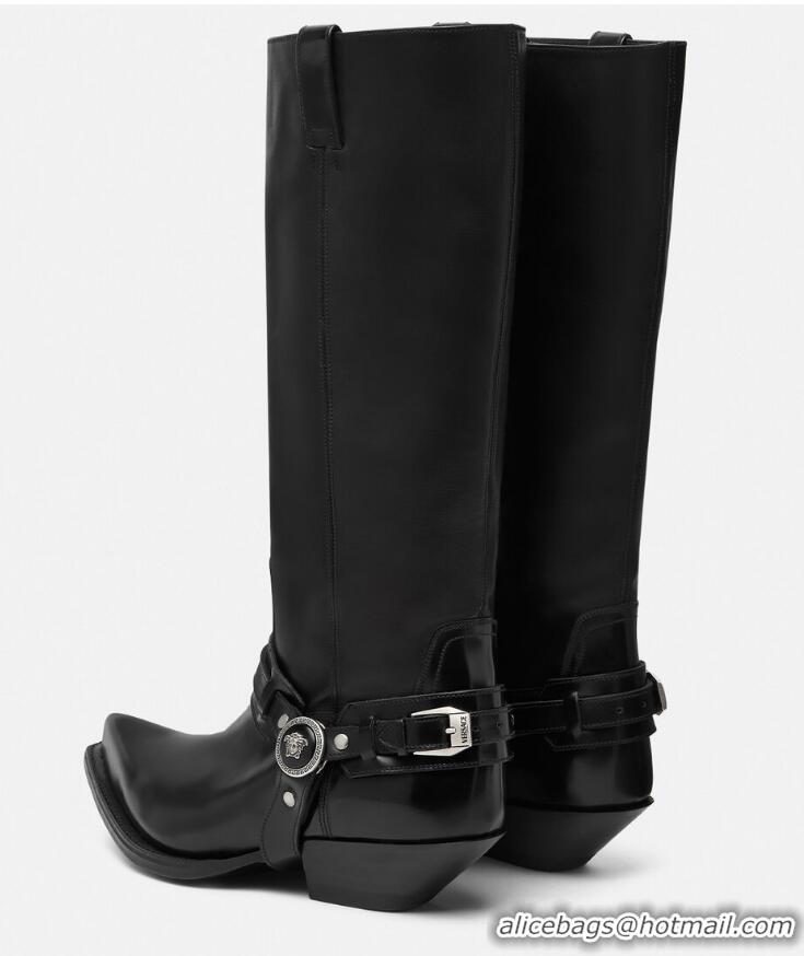 ​New Cheap Versace Texano Knee-High Tall Boots VE8741 Black