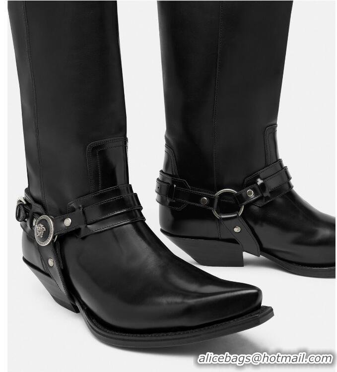 ​New Cheap Versace Texano Knee-High Tall Boots VE8741 Black