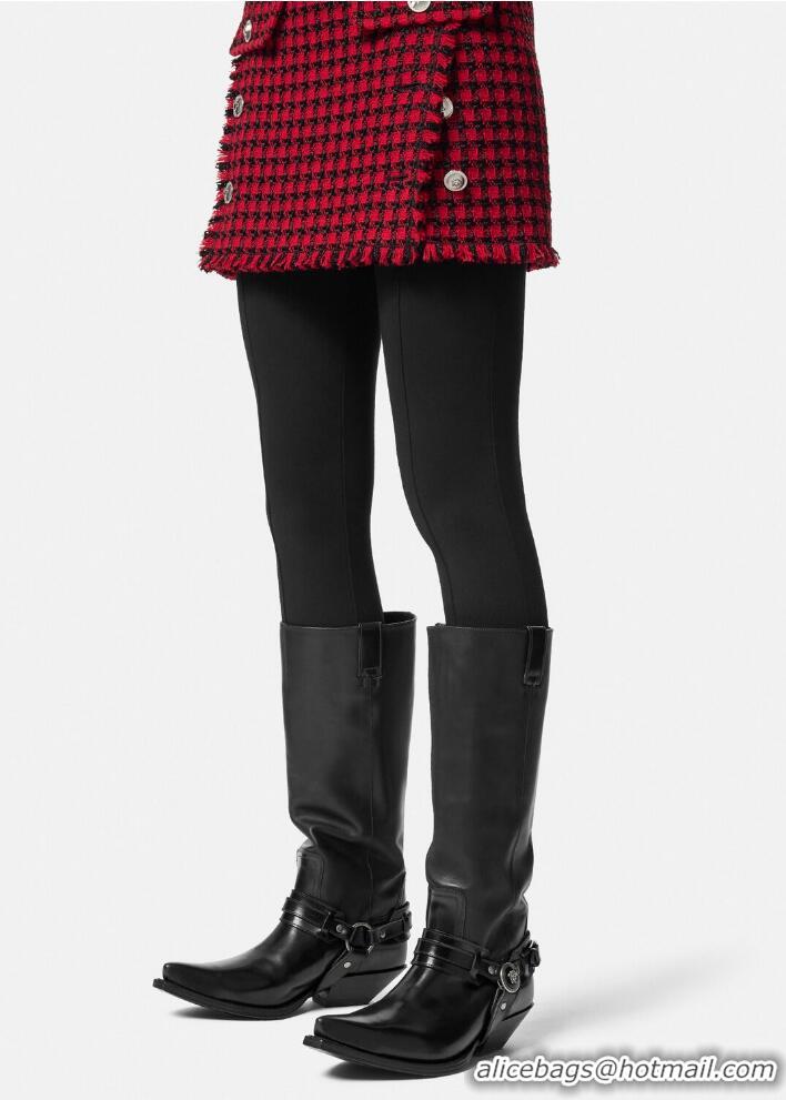 ​New Cheap Versace Texano Knee-High Tall Boots VE8741 Black