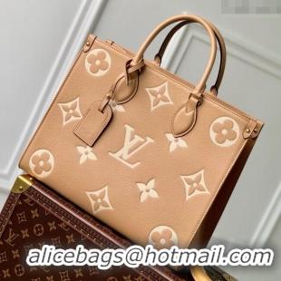 Top Quality Louis Vuitton OnTheGo MM Tote Bag in Monogram Empreinte Leather Apricot/Beige M45495 2024