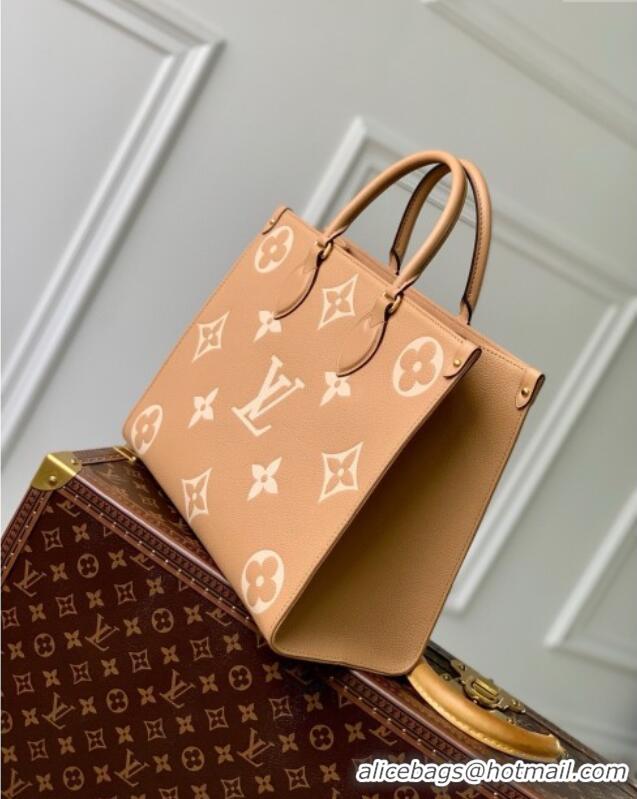 Top Quality Louis Vuitton OnTheGo MM Tote Bag in Monogram Empreinte Leather Apricot/Beige M45495 2024