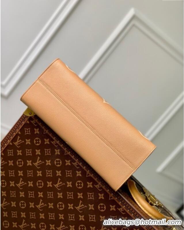 Top Quality Louis Vuitton OnTheGo MM Tote Bag in Monogram Empreinte Leather Apricot/Beige M45495 2024