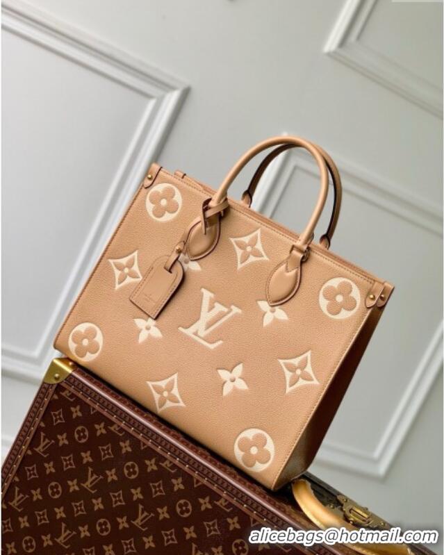 Top Quality Louis Vuitton OnTheGo MM Tote Bag in Monogram Empreinte Leather Apricot/Beige M45495 2024