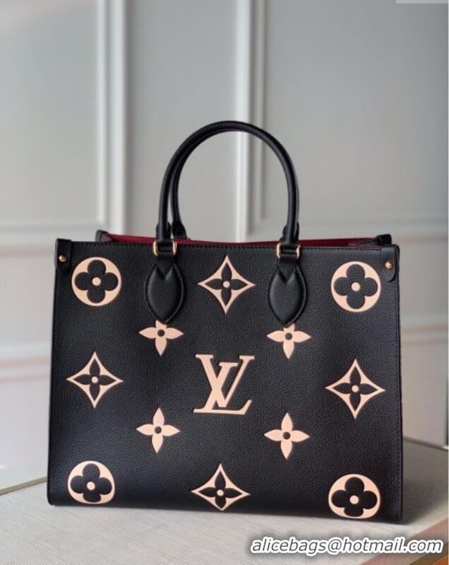 Spot Bulk Louis Vuitton OnTheGo MM Tote Bag in Monogram Empreinte Leather Black/Beige M45495 2024