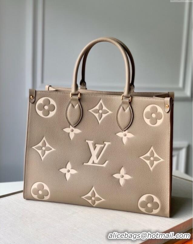 New Design Louis Vuitton OnTheGo MM Tote Bag in Monogram Empreinte Leather Grey/Beige M45494 2024