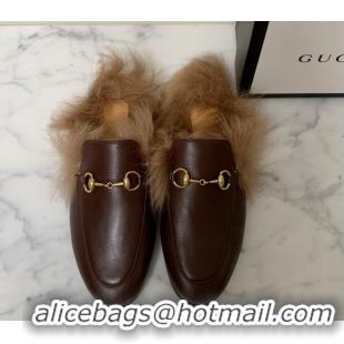 Grade Quality Gucci Leather and Wool Flat Slippers Brown 1119089