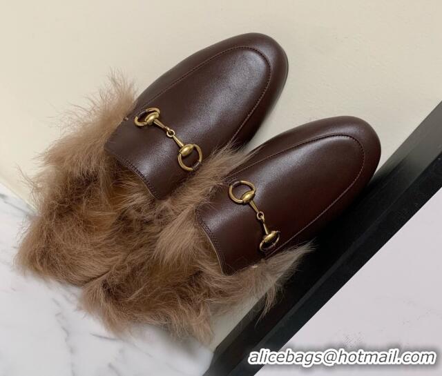 Grade Quality Gucci Leather and Wool Flat Slippers Brown 1119089