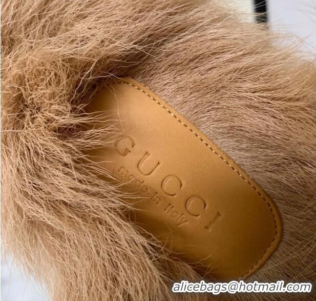 Grade Quality Gucci Leather and Wool Flat Slippers Brown 1119089