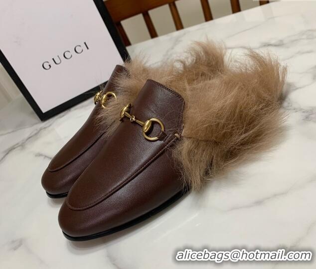 Grade Quality Gucci Leather and Wool Flat Slippers Brown 1119089